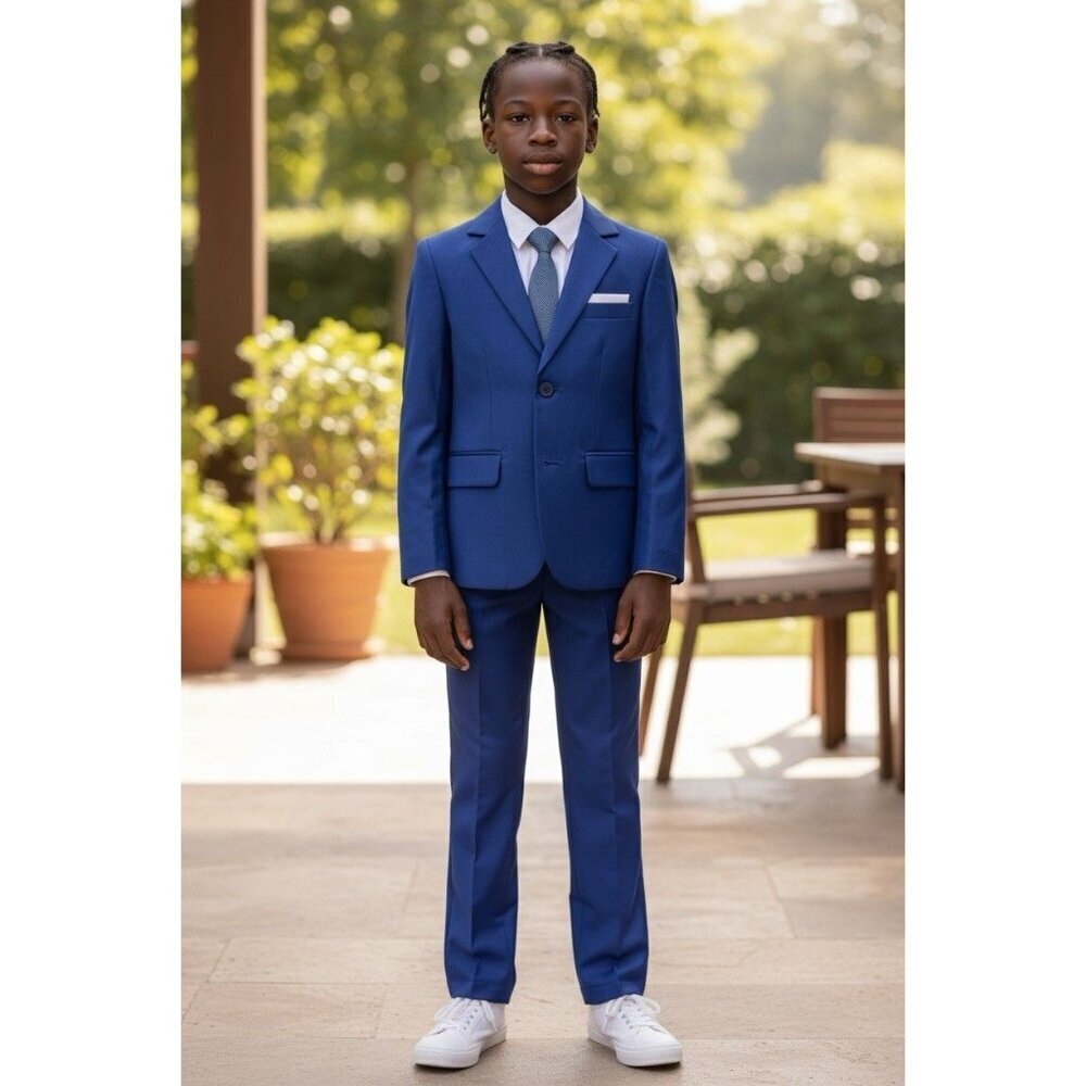 Toddler 5 Piece Boys Slim Fit Suit Vibrant Blue Size 3 - EUC